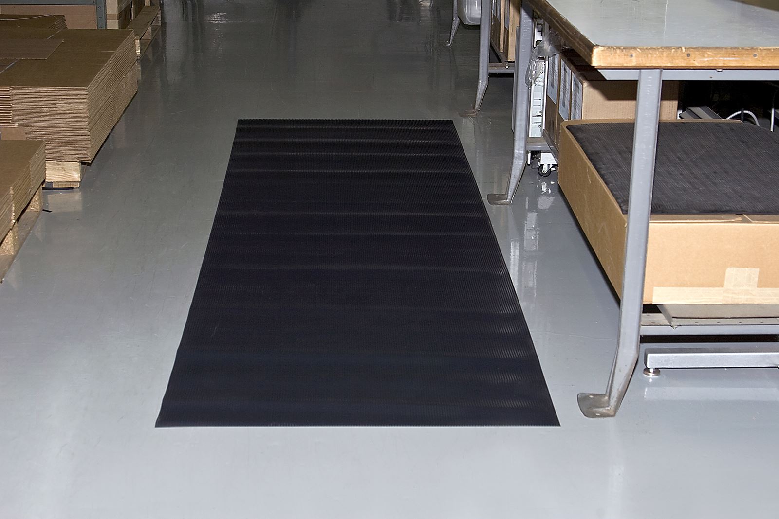 Durable 1/8 Thick Corrugated Rubber Runner Mat Roll, 2' x 75' , Black